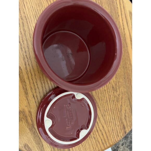 Longaberger Pottery Woven Traditions Paprika Red Pink 4” Crock With Lid - Picture 4 of 5